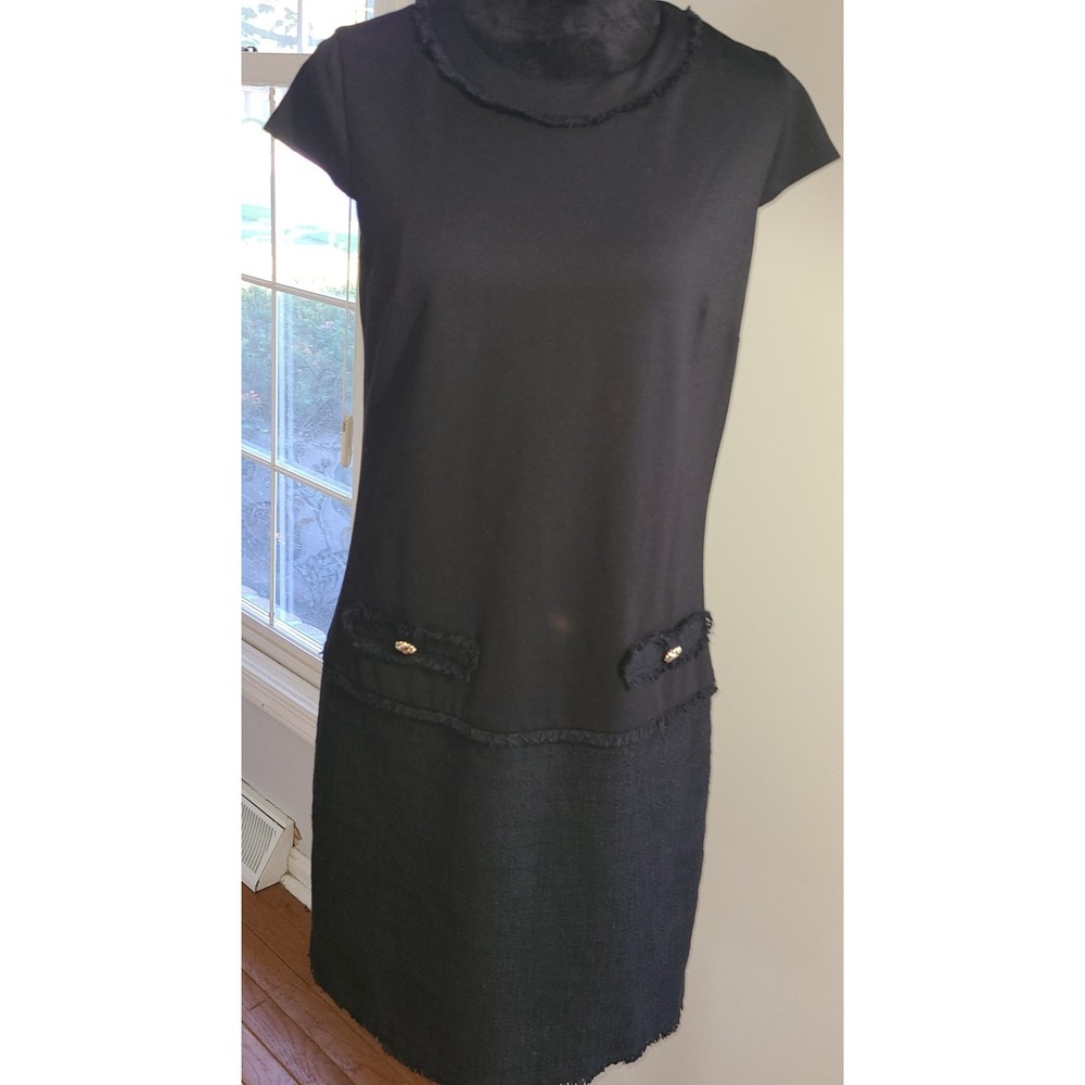 $150 Karl Lagerfeld Black Tweed Sheath Short Sleeve Mini Dress Size 6 ClassyChic